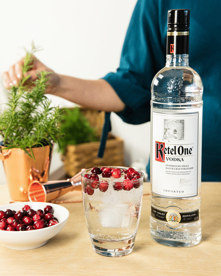 Cocktail Recipe Stop Motion Cranberry rosemary vodka soda cocktail creation process for use on social media
